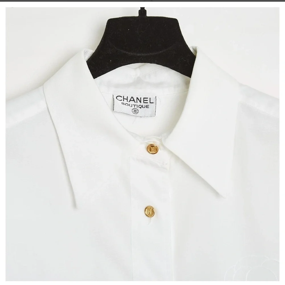 Chanel White Dress Shirt for with CHANEL Embroidery Sz S